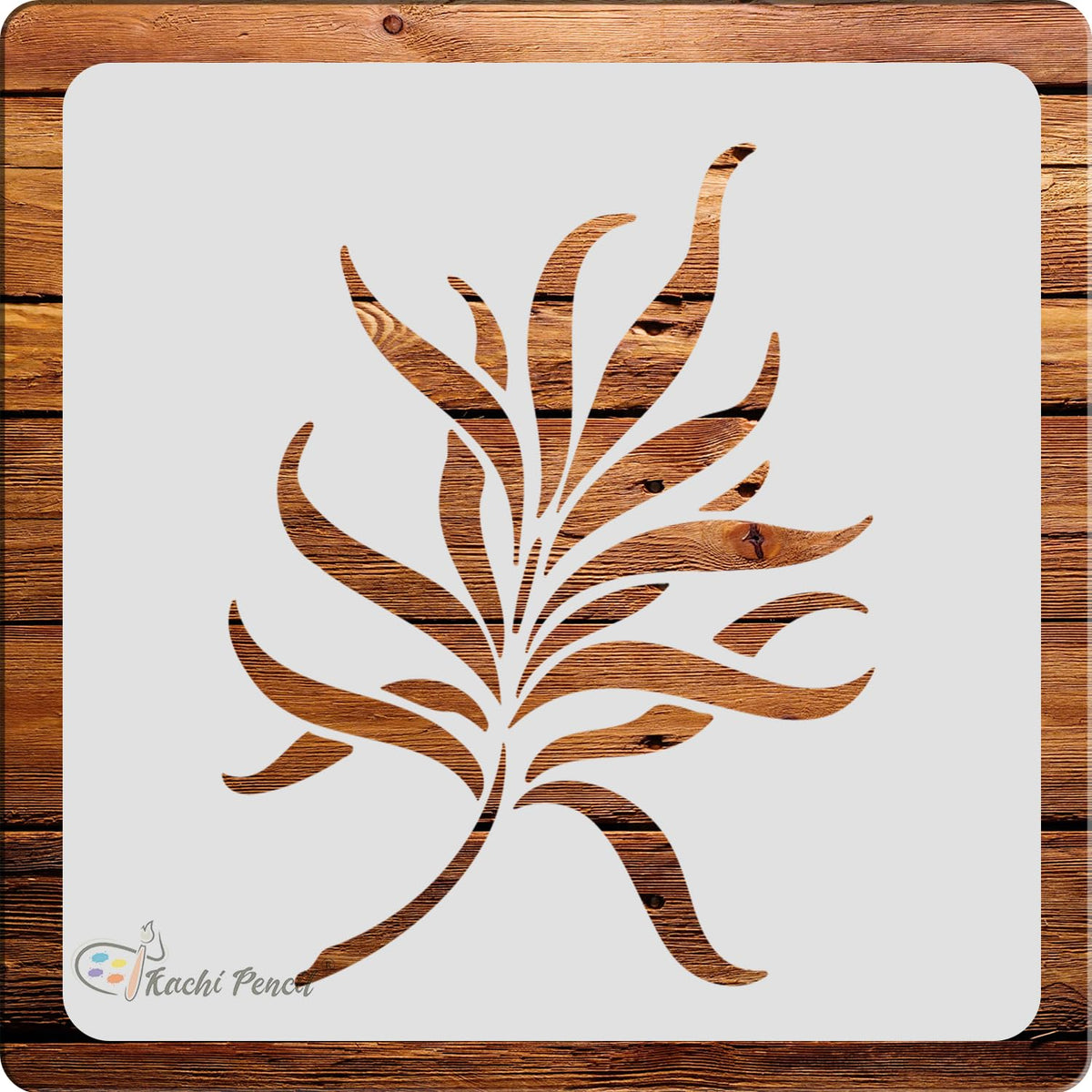 Kachi Pencil Leaf Art and Craft Stencils for Painting, Size 6 x 6 inch Reusable Stencil for Painting, Fabric, Glass, Wall Painti