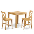 East West Furniture PBQU3-OAK-W 3 Piece Kitchen Counter Set for Small Spaces Contains a Square Dining Room Table and 2 Dining Chairs, 36x36 Inch, Oak