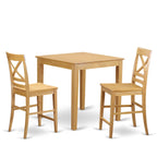 East West Furniture PBQU3-OAK-W 3 Piece Kitchen Counter Set for Small Spaces Contains a Square Dining Room Table and 2 Dining Chairs, 36x36 Inch, Oak