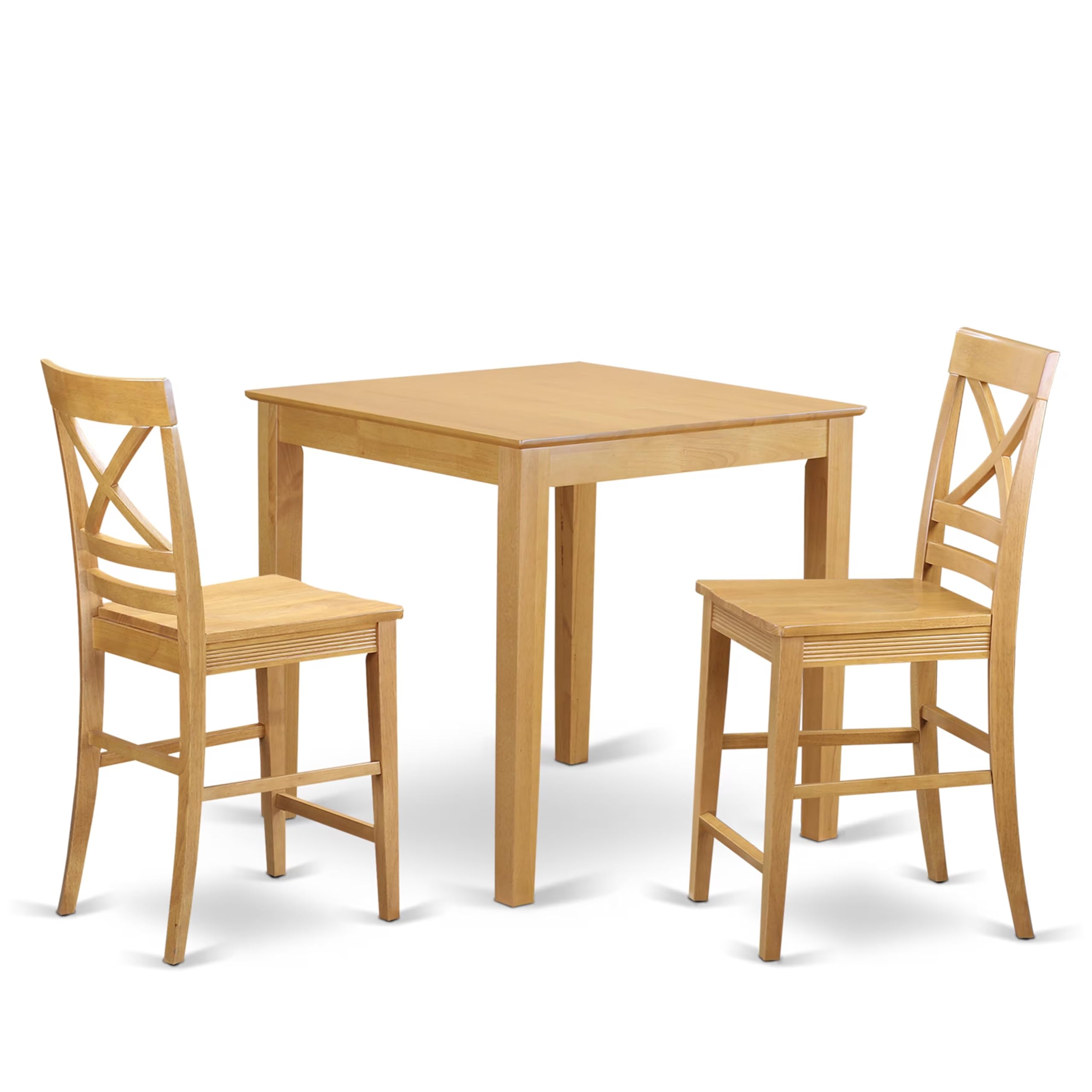 East West Furniture PBQU3-OAK-W 3 Piece Kitchen Counter Set for Small Spaces Contains a Square Dining Room Table and 2 Dining Chairs, 36x36 Inch, Oak