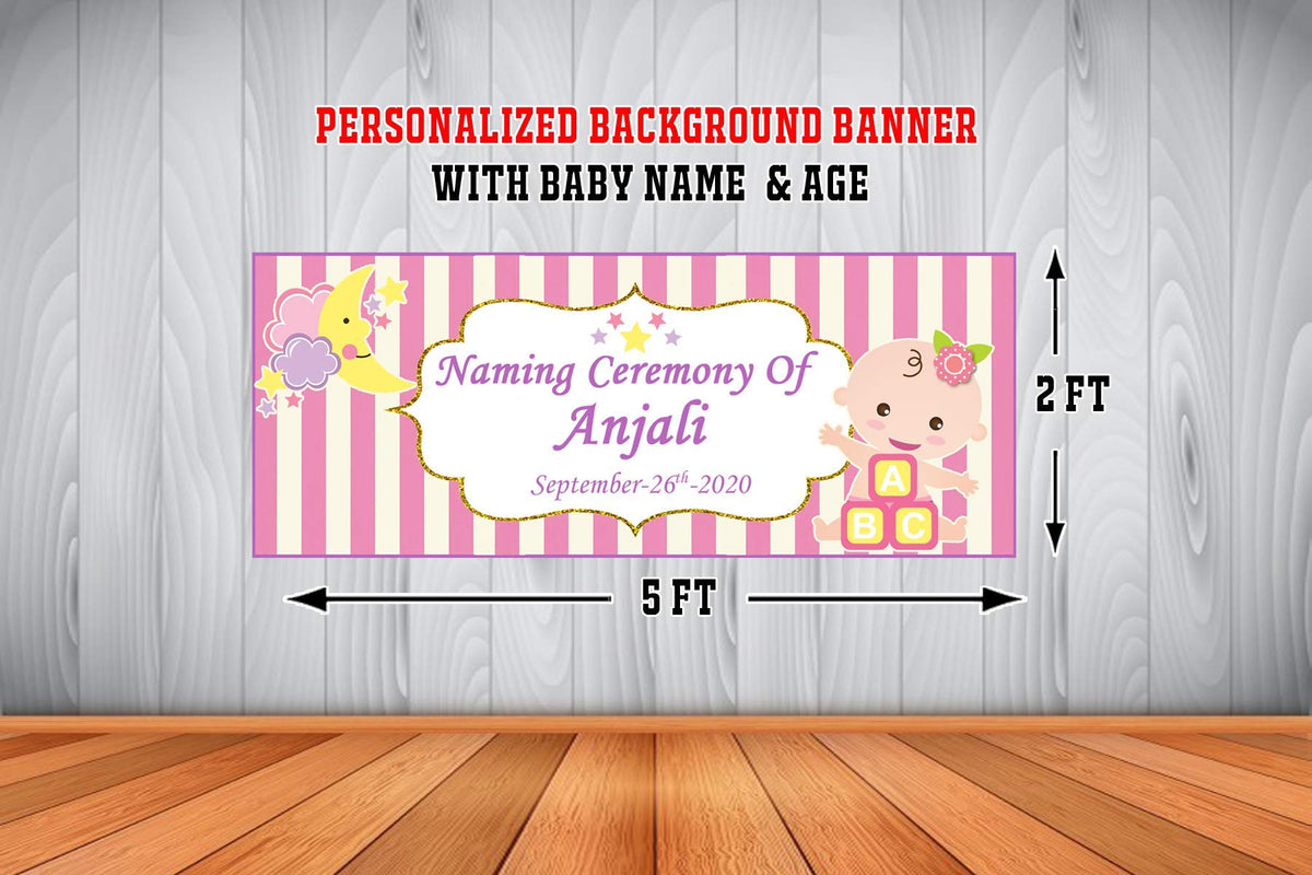 WoW Party Studio  Personalized Naming/Christening Party Background/Backdrop Banner with Birthday Boy/Girl Name & Age (2ft Height