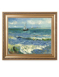 DECORARTS - The Sea at Les Saintes-Maries-de-la-Mer - Vincent Van Gogh. Giclee Print on Canvas with matching Golden-relief Frame