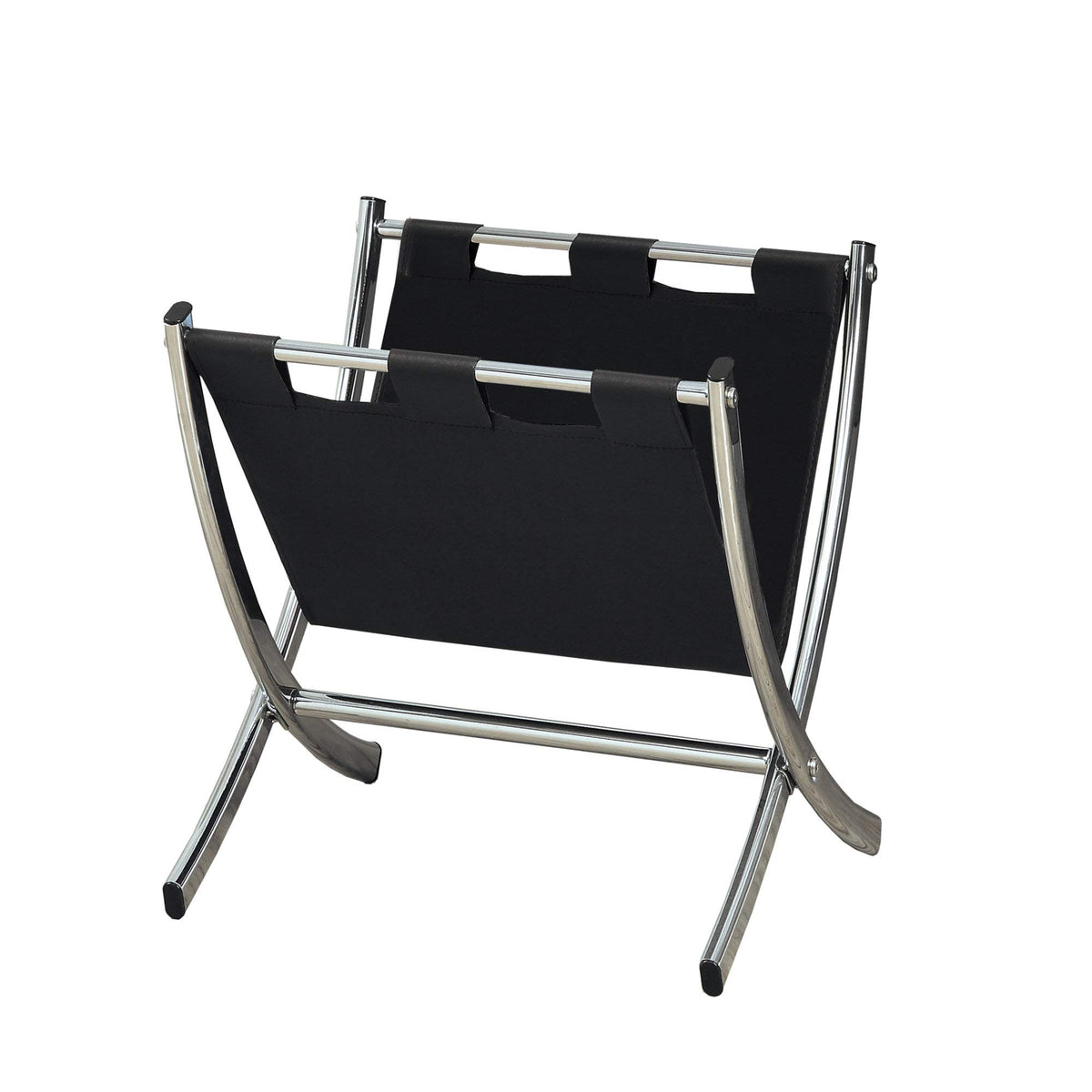 HomeRoots Metal,Leather-Look Magazine Rack - Black Leather-Look/Chrome Metal