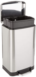 Amazon Basics Small Trash Can with Lid and Soft-Close Foot Pedal for Bathroom, Bedroom, Living Room, Office, Smudge Resistant, 2