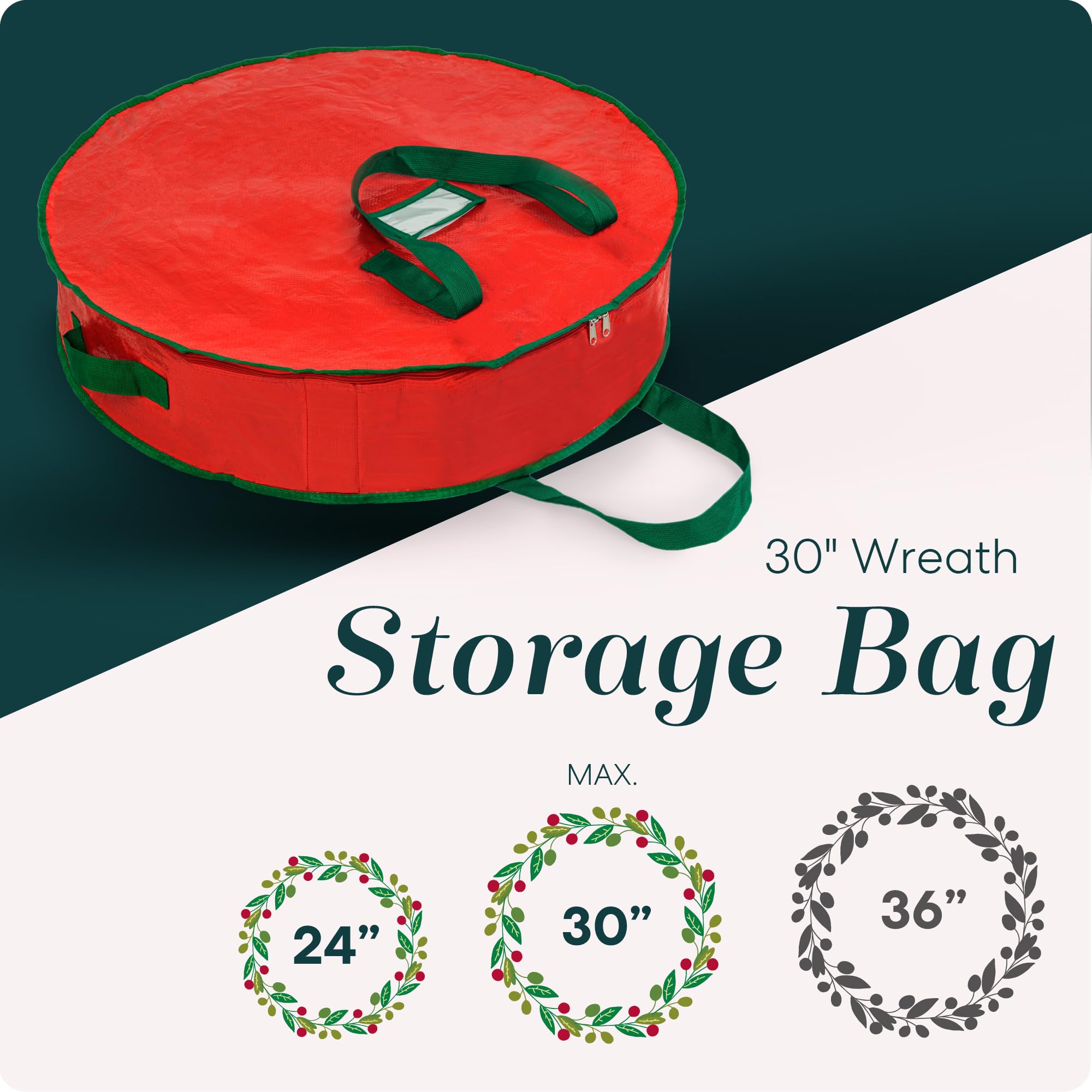 Handy Laundry, Christmas Wreath Storage Bag - Durable, Tarp Material, Zipper, Sturdy Carry Handles, Pest Protection - Ideal Home, Garage Organization For Seasonal Holiday Wreath Decorations. (30')