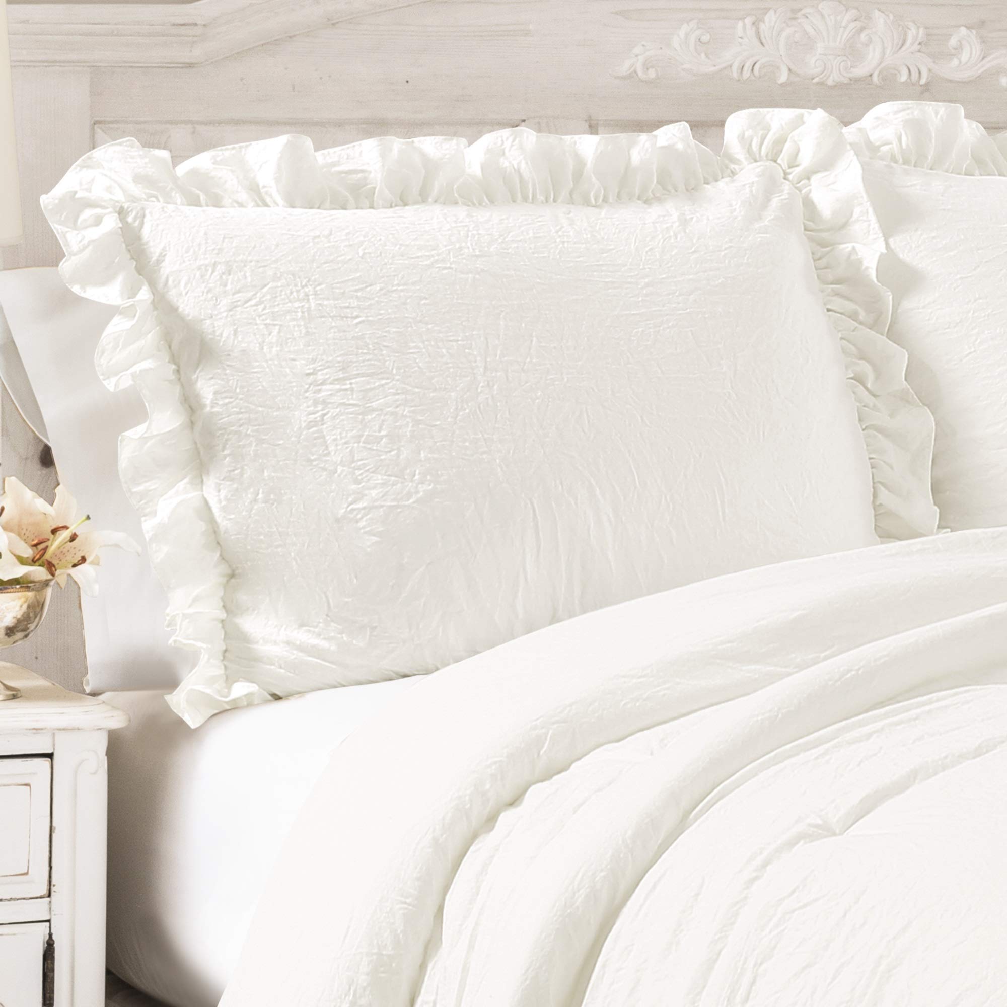 Lush Decor Reyna Ruffle Comforter Set - 3 Piece Cozy Ruffled Bedding Set - Timeless Elegance And Comfort For Bedroom - King, Whi