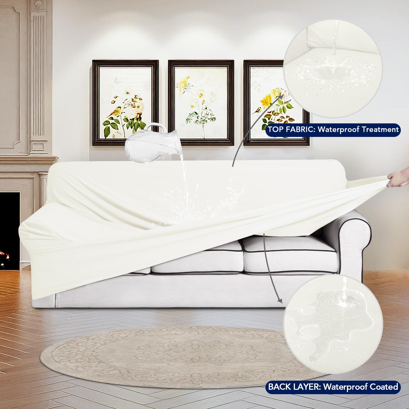 Purefit 100% Dual Waterproof Couch Cover Slipcovers For Couches And Sofas - Stretch Non Slip Fleece Sofa Covers Washable, Leakproof Furniture Protector For Kids, Pets, Dog (Sofa, Beige)