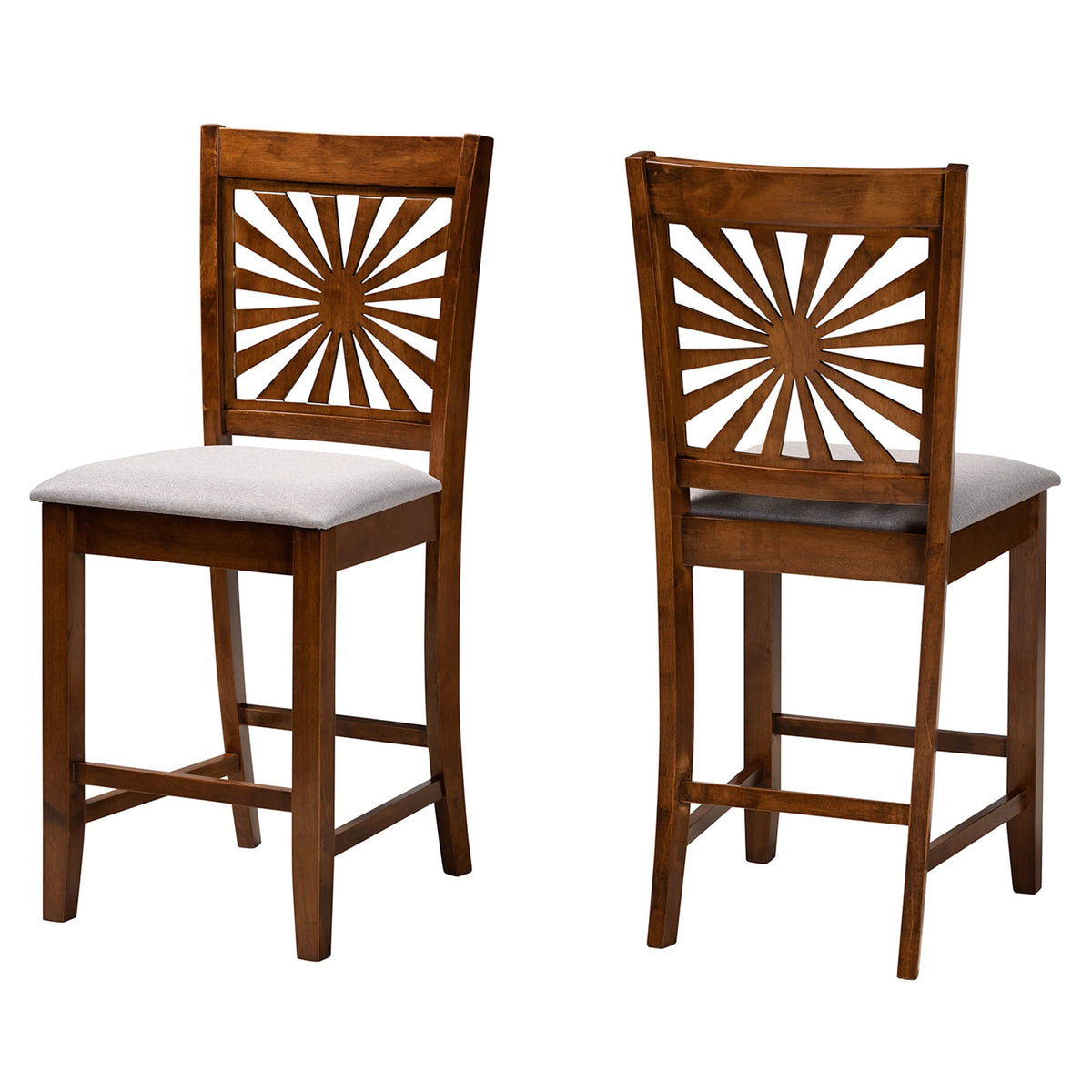 Baxton Studio Olympia Counter Stools, Set Of 2, Grey/Walnut Brown