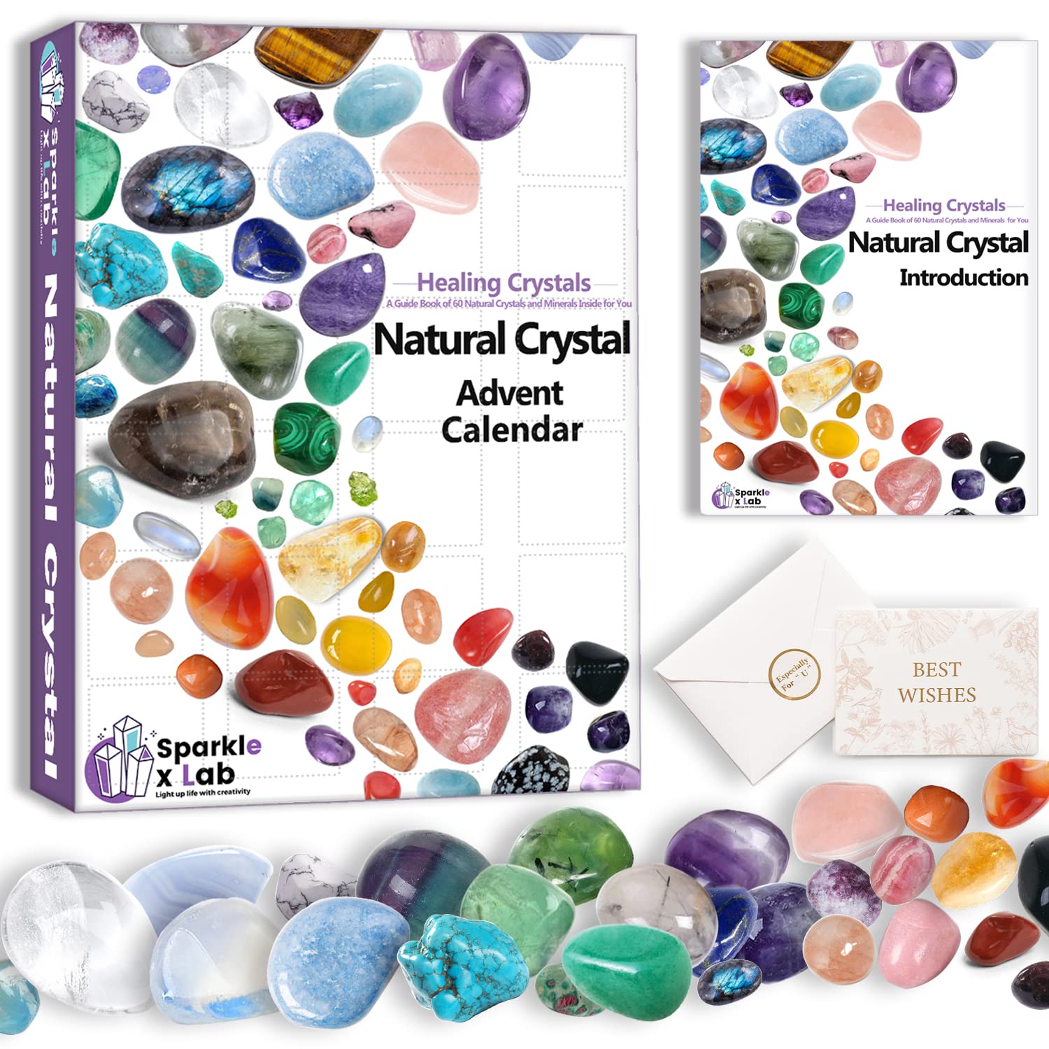 SparklexLab Advent Calendar 2024 - Crystal Advent Calendar for Adults Teens Girls Boys with 24 Gemstones to Open Each Day - Natu
