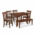 East West Furniture NOFK6C-MAH-C 6 Piece Set Contains a Rectangle Dining Room Table with Butterfly Leaf and 4 Linen Fabric Upholstered Chairs with a Bench, 32x54 Inch
