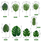 Quanqiufei 100 Pcs 9 Kinds Artificial Palm Leaves Tropical Fake Leaves, Monstera Leaf Gold Faux Leaves For Safari Jungle Hawaiia