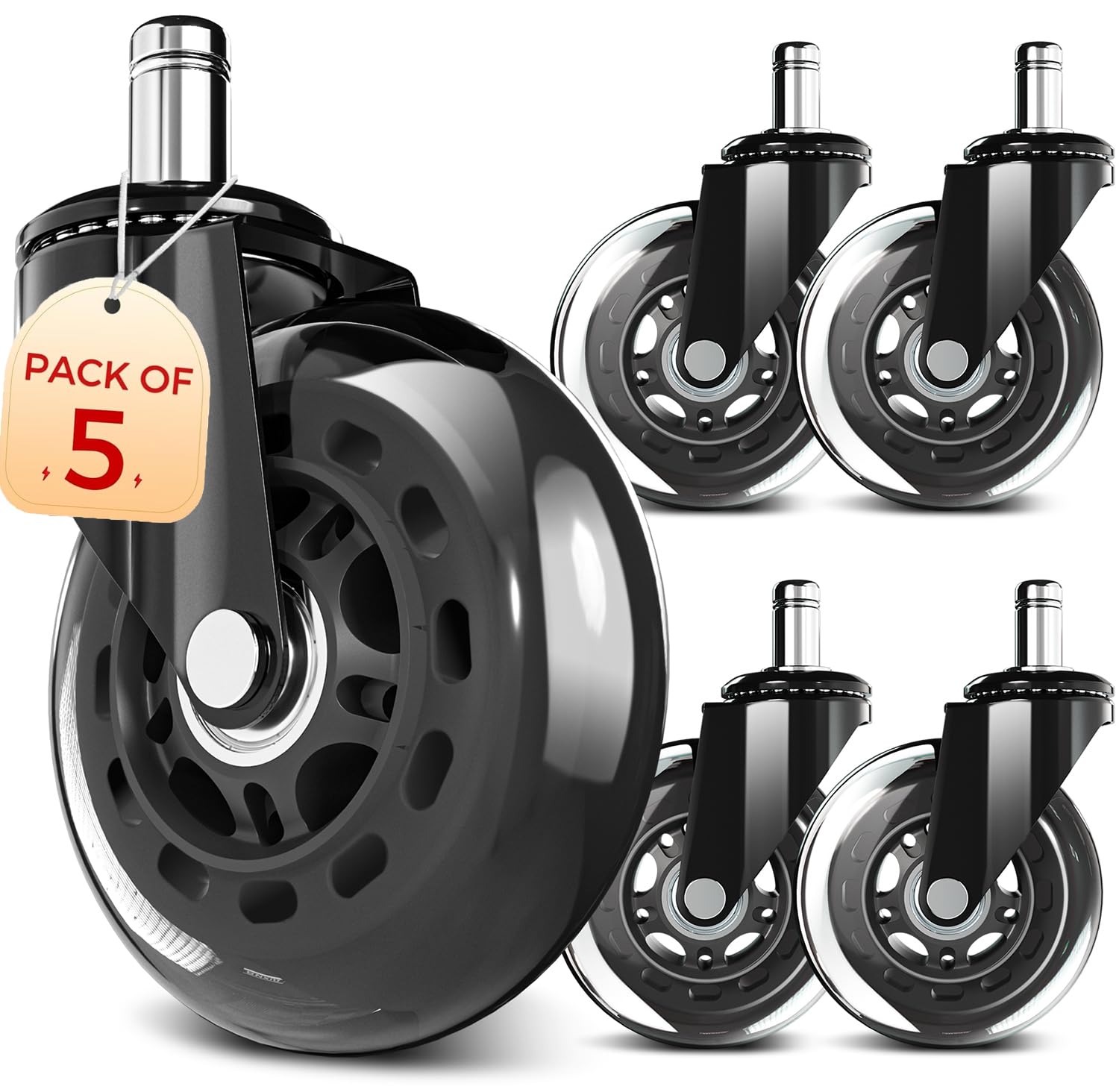 Gaming Chair Wheels,For Office Chairs, Computer Chairs,Incredibly Smooth & Quiet Rolling Casters -Safe For Hardwood Floors & Car