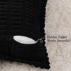 Decoruhome Decorative Black Throw Pillow Covers 16X16 Set Of 2 With Splicing, Boho Soft Corduroy Broadside Twill Pillow Covers F