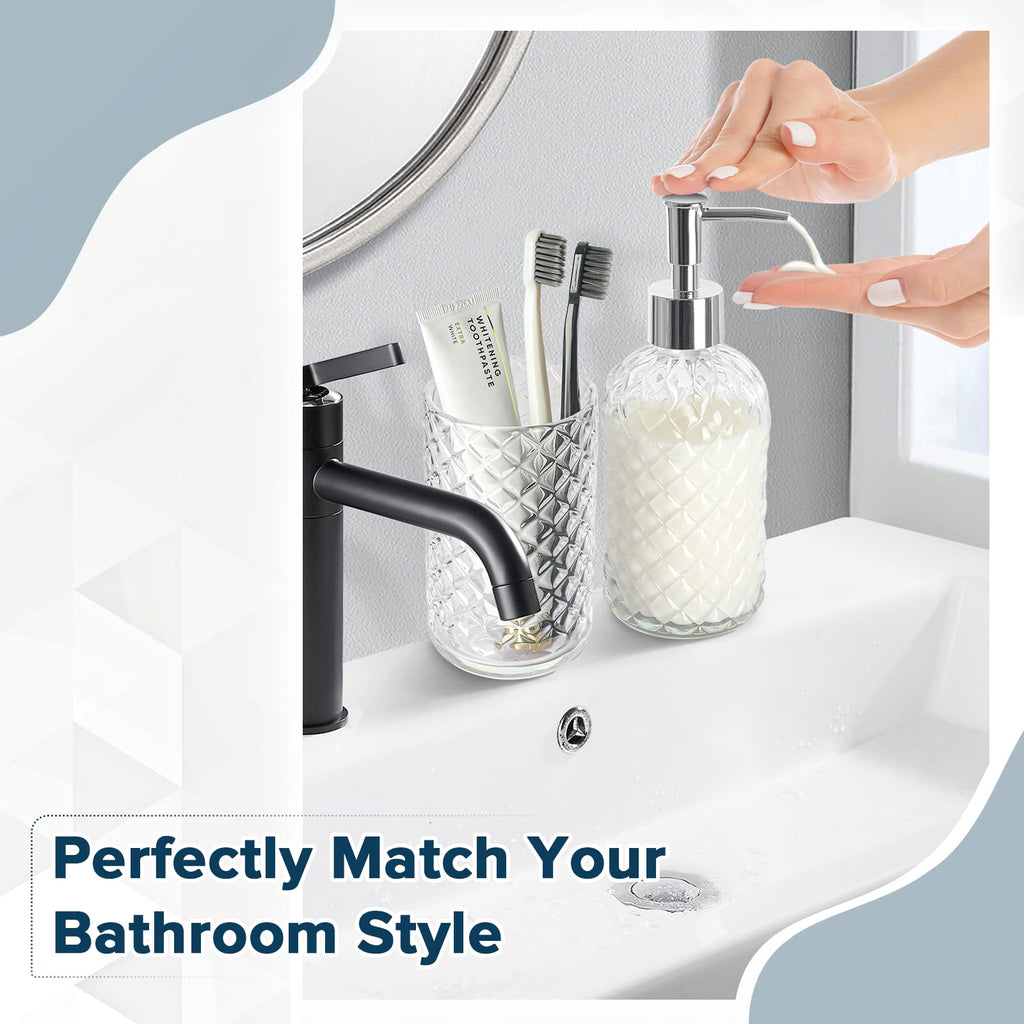 Rytoxilo Bathroom Accessories Set, 4 Pack Clear Glass Bath Accessory Sets Complete, Diamond Soap Dispenser And Toothbrush Holder