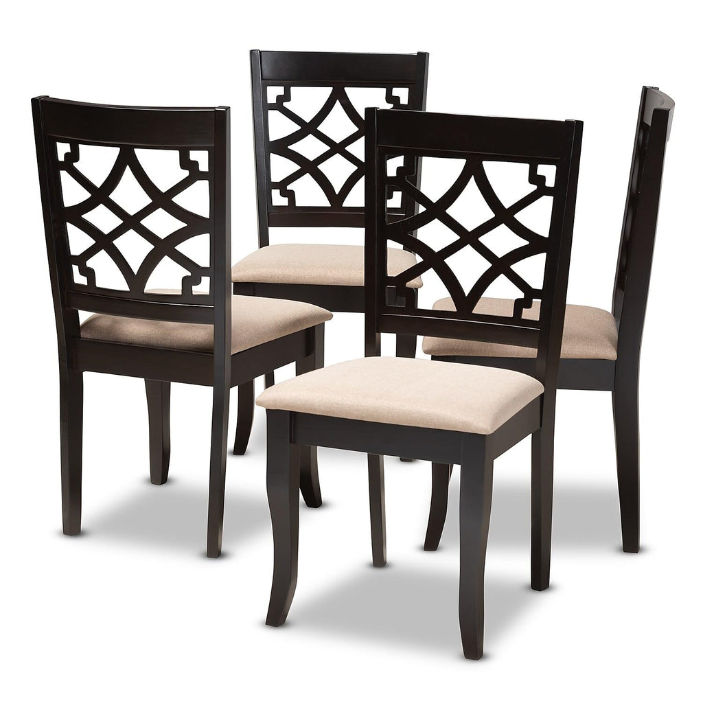 Baxton Studio Mael Modern and Contemporary Sand Fabric Upholstered Espresso Brown Finished Wood Dining Chair - Set of 4
