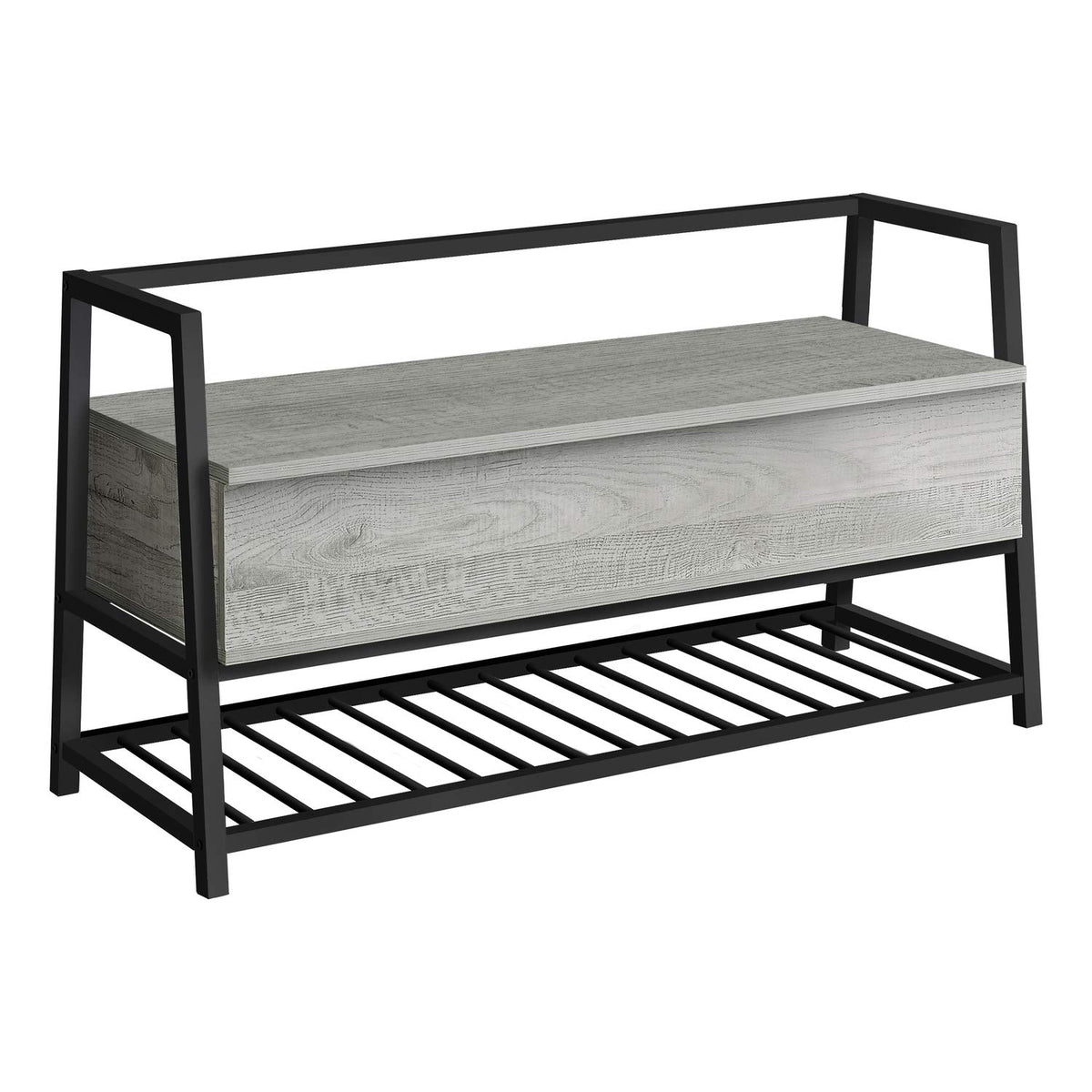 Monarch Specialties I 4500 Bench, Entryway, Hallway, Storage, 42&quot; Rectangular, Metal, Laminate, Grey, Black, Contemporary, Modern