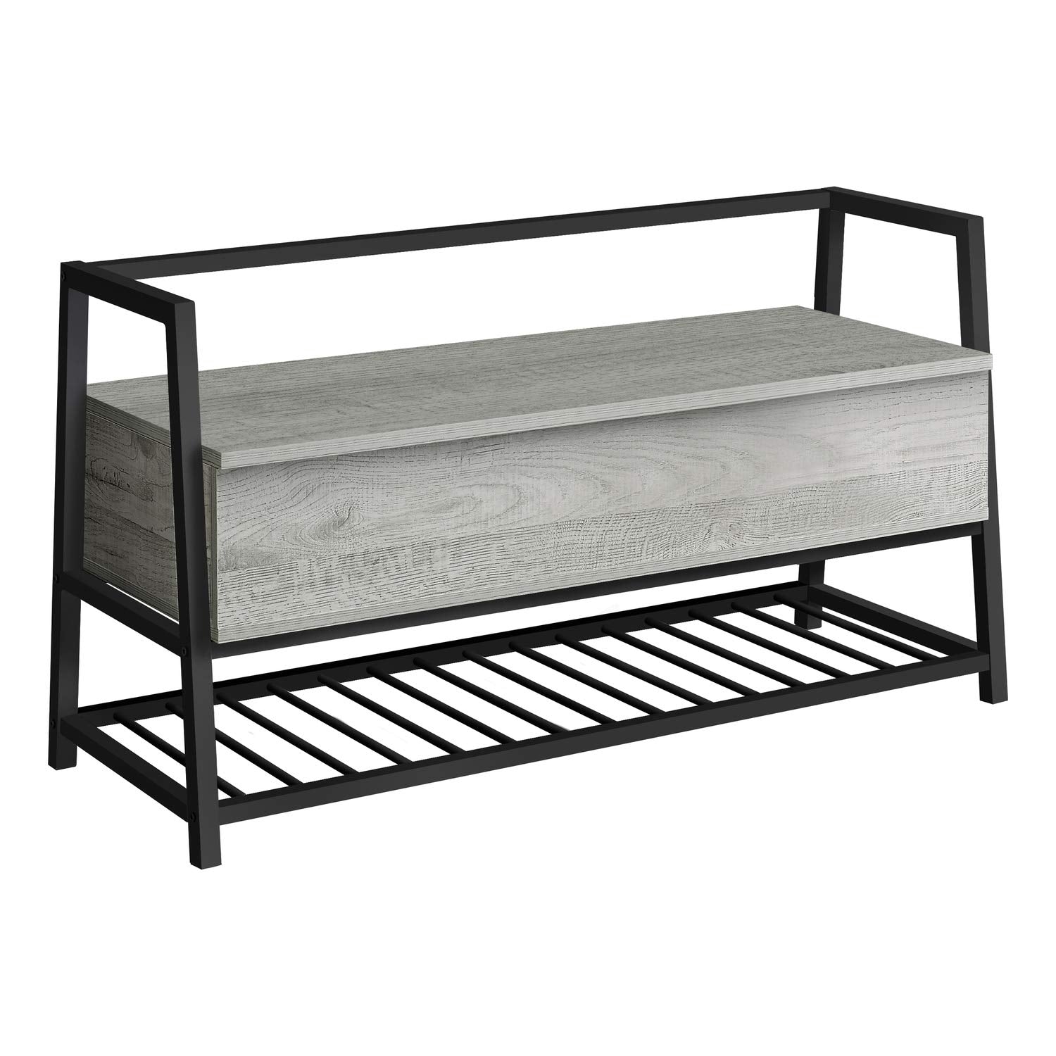 Monarch Specialties I 4500 Bench, Entryway, Hallway, Storage, 42' Rectangular, Metal, Laminate, Grey, Black, Contemporary, Modern