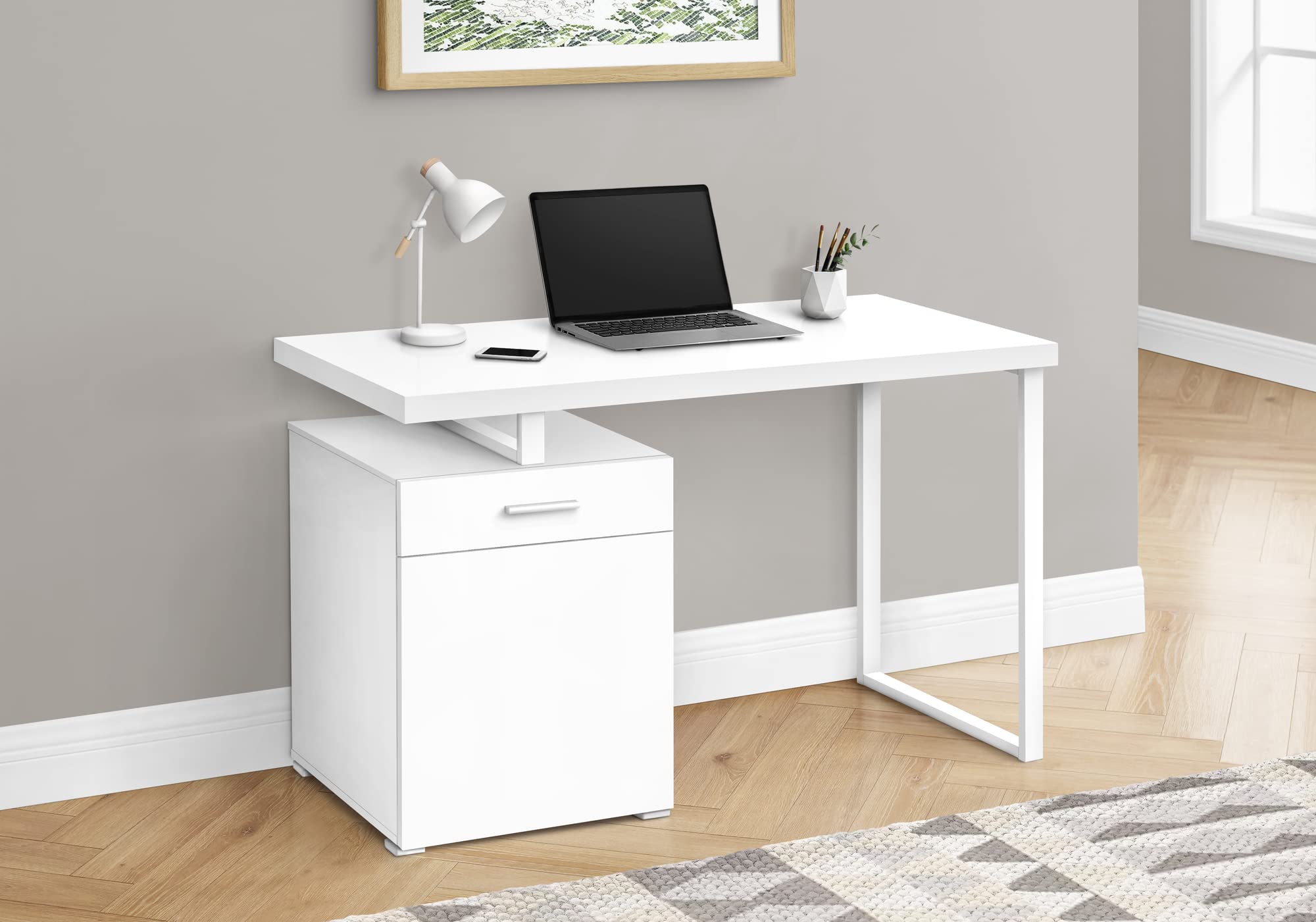 Monarch Specialties I 7760 Computer Desk, Home Office, Laptop, Left, Right Set-up, Storage Drawers, 48&quot; L, Work, Metal, Laminate, White, Contemporary, Modern