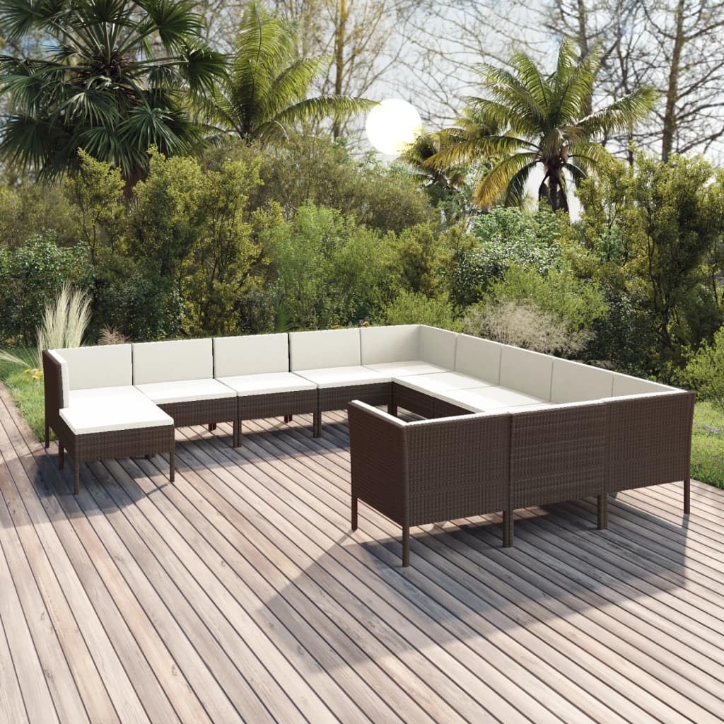 vidaXL Patio Lounge Set 12 Piece, Sectional Sofa for Outdoor, Couch with Cushions, Patio Lounge Set, Farmhouse Modern, Poly Rattan Brown