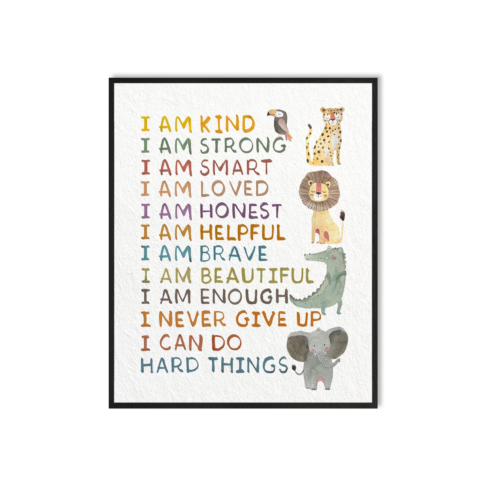 Positive Affirmations Kids Wall Decor: Safari Nursery Decor Kids Wall Art Framed Inspirational Posters 12x15,I Am Kind I Am Smar