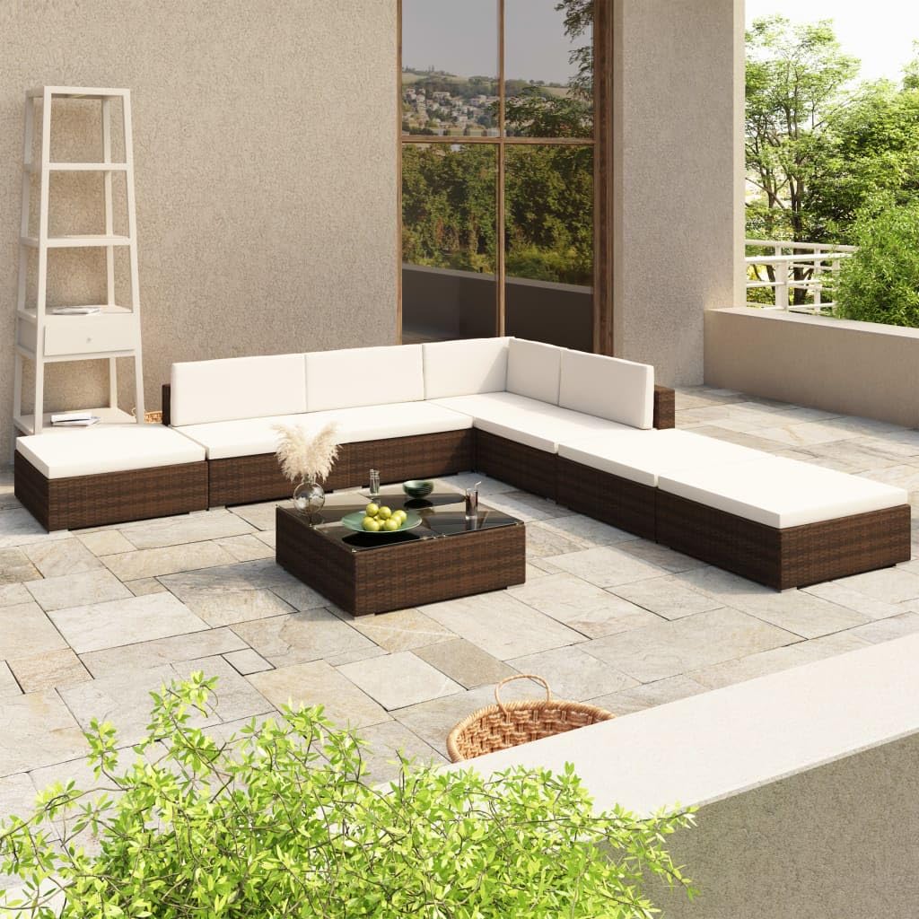 8 Piece Patio Lounge Set with Cushions Poly Rattan Brown