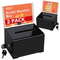 Voisen Acrylic Donation Box With Lock, Black Ballot Box With Sign Holder, 2 Pack Suggestion Box For Fundraising, Donation, Bar,