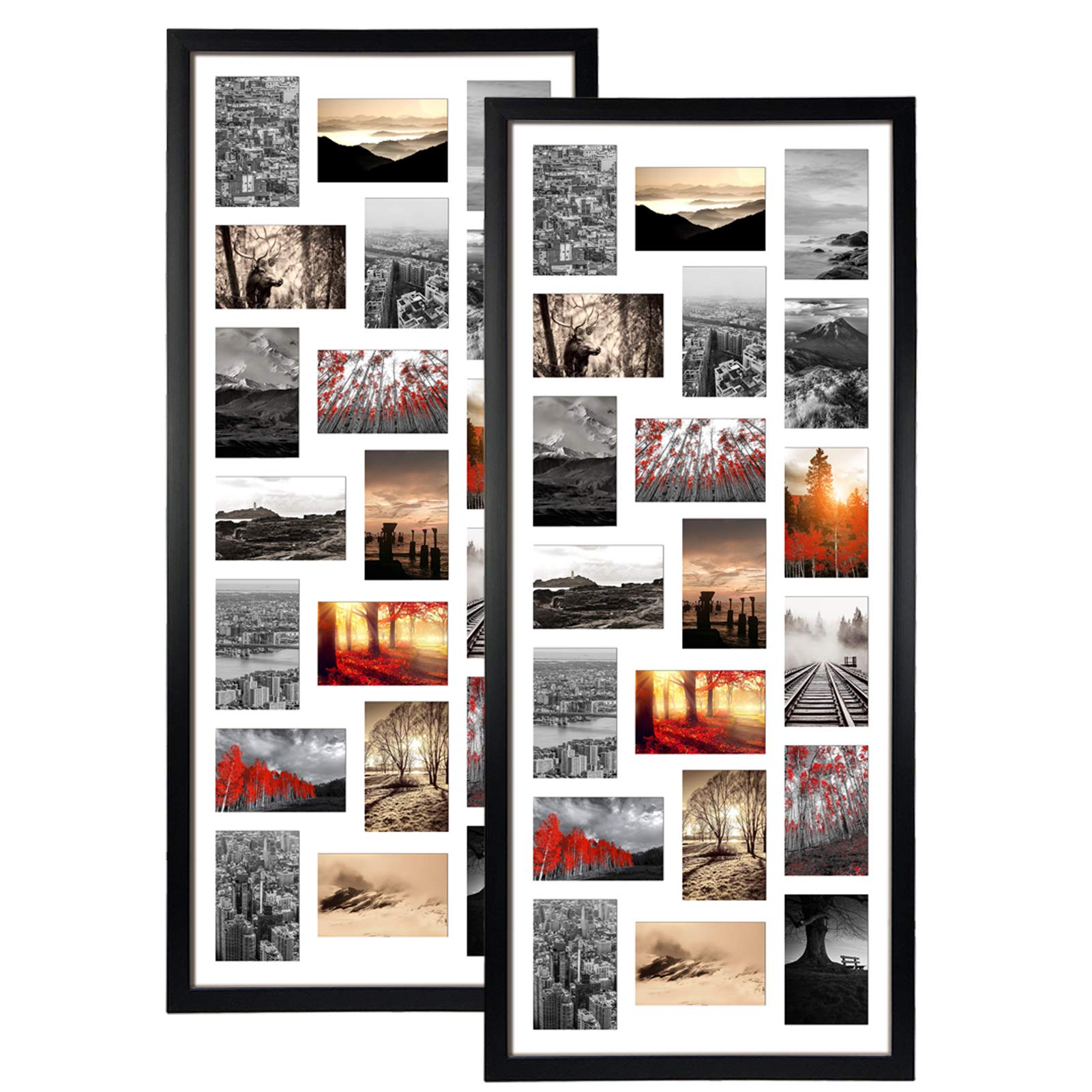 QUTREY 20 Opening 4x6 Collage Picture Frame Set of 2, 18.1x41.3 inches Black Multiple Frames Display 4 by 6 inch Photos with Mat