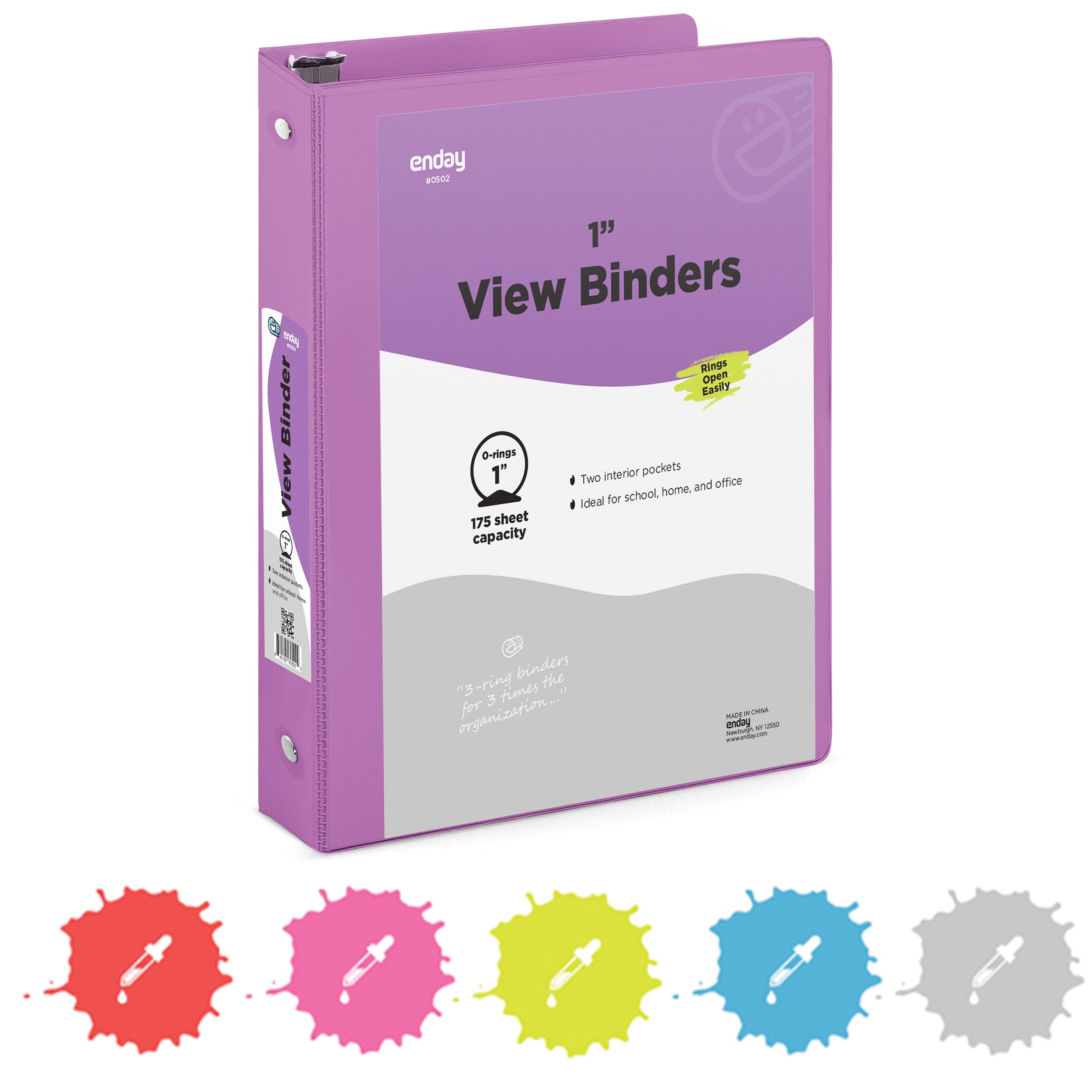 1 Inch 3 Ring Binder 1    Binder Purple Clear View Cover With 2 Inside Pockets, Colored School Supplies Office And Home Binders