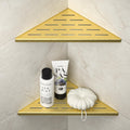 Bernkot Corner Shower Shelf, 304 Stainless Steel Bathroom Shelf for Tiled Wall, Grout in Shelves (Gold, 10''-2 Pack)