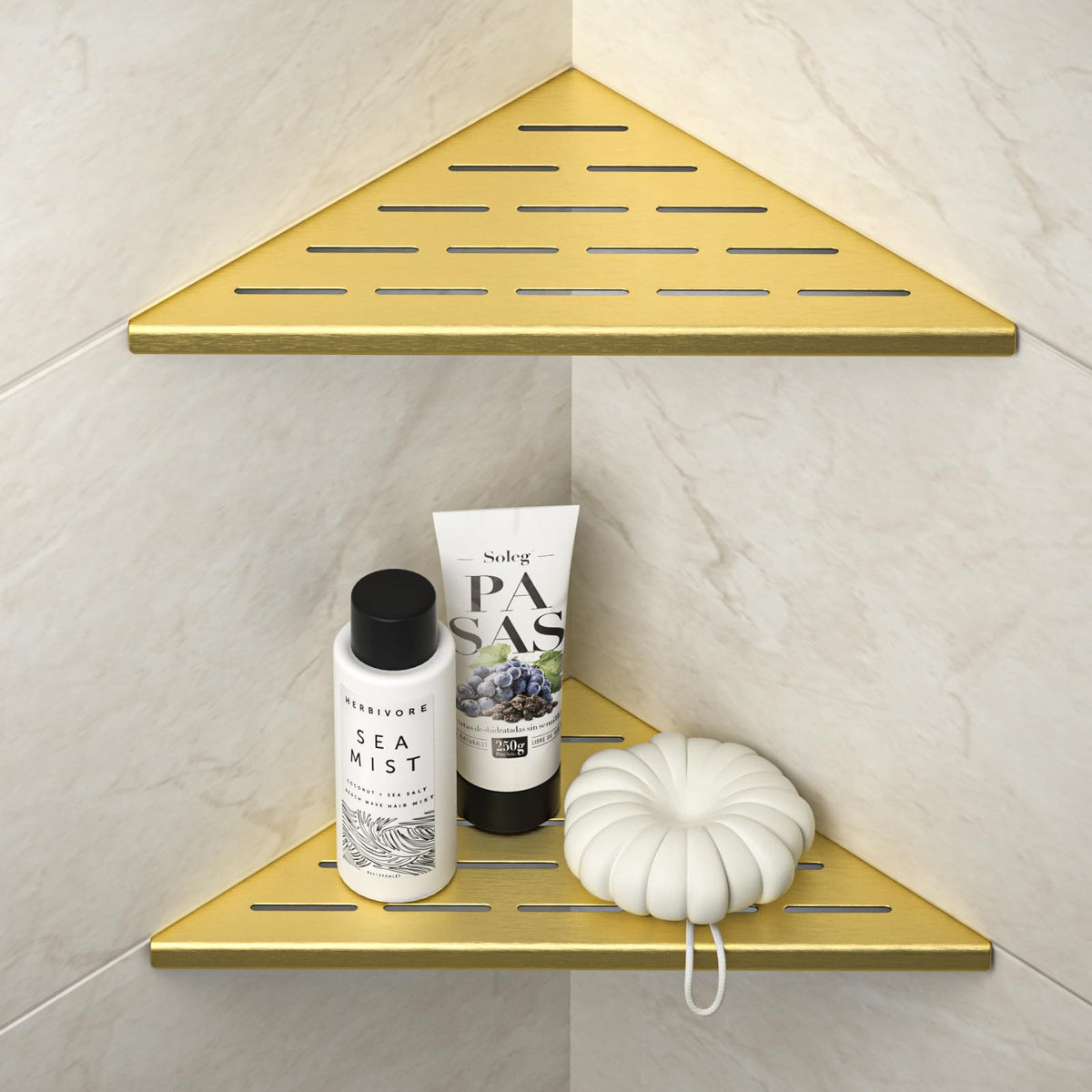 Bernkot Corner Shower Shelf, 304 Stainless Steel Bathroom Shelf for Tiled Wall, Grout in Shelves (Gold, 10''-2 Pack)