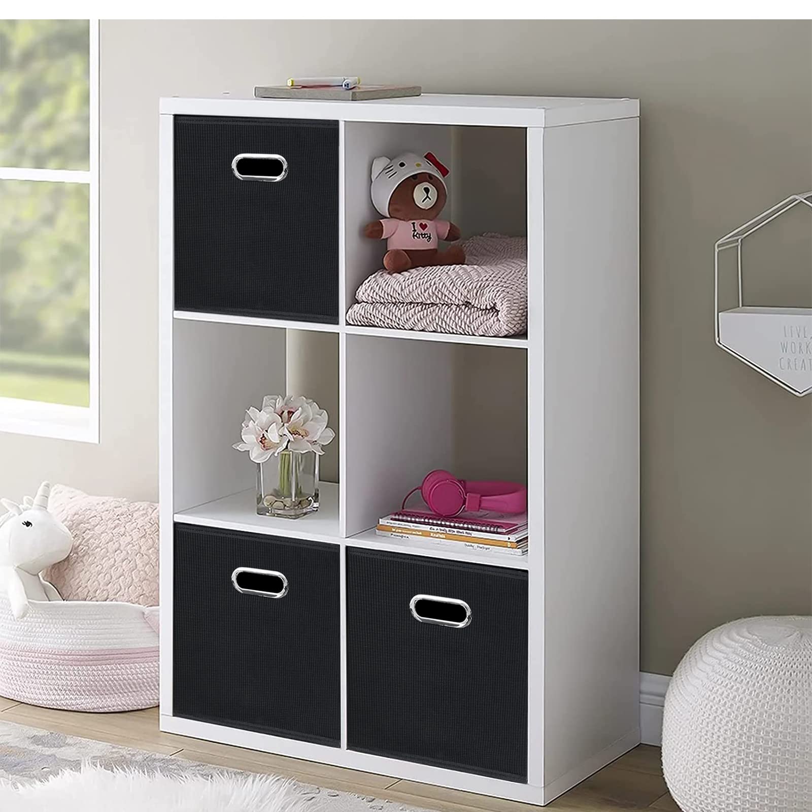 Storeone Black Fabric Storage Bins Cubes Baskets Containers-(11X11X11) With Dual Handles Cube Storage Organizer Bins For Shelf C