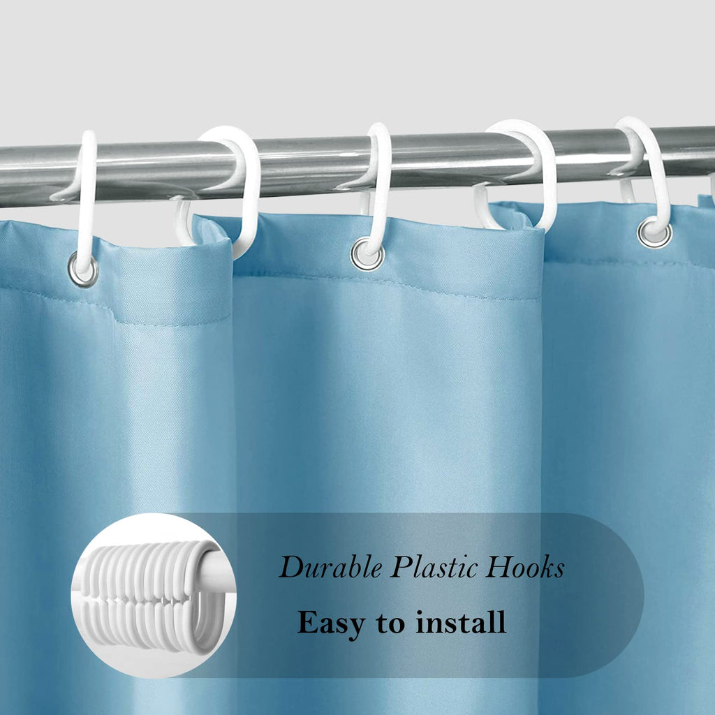Aoohome Standard 72X72 Inch Shower Curtain Liner, Soft Polyester Solid Color Shower Curtain With Hooks, Weighted Hem, Water Repe