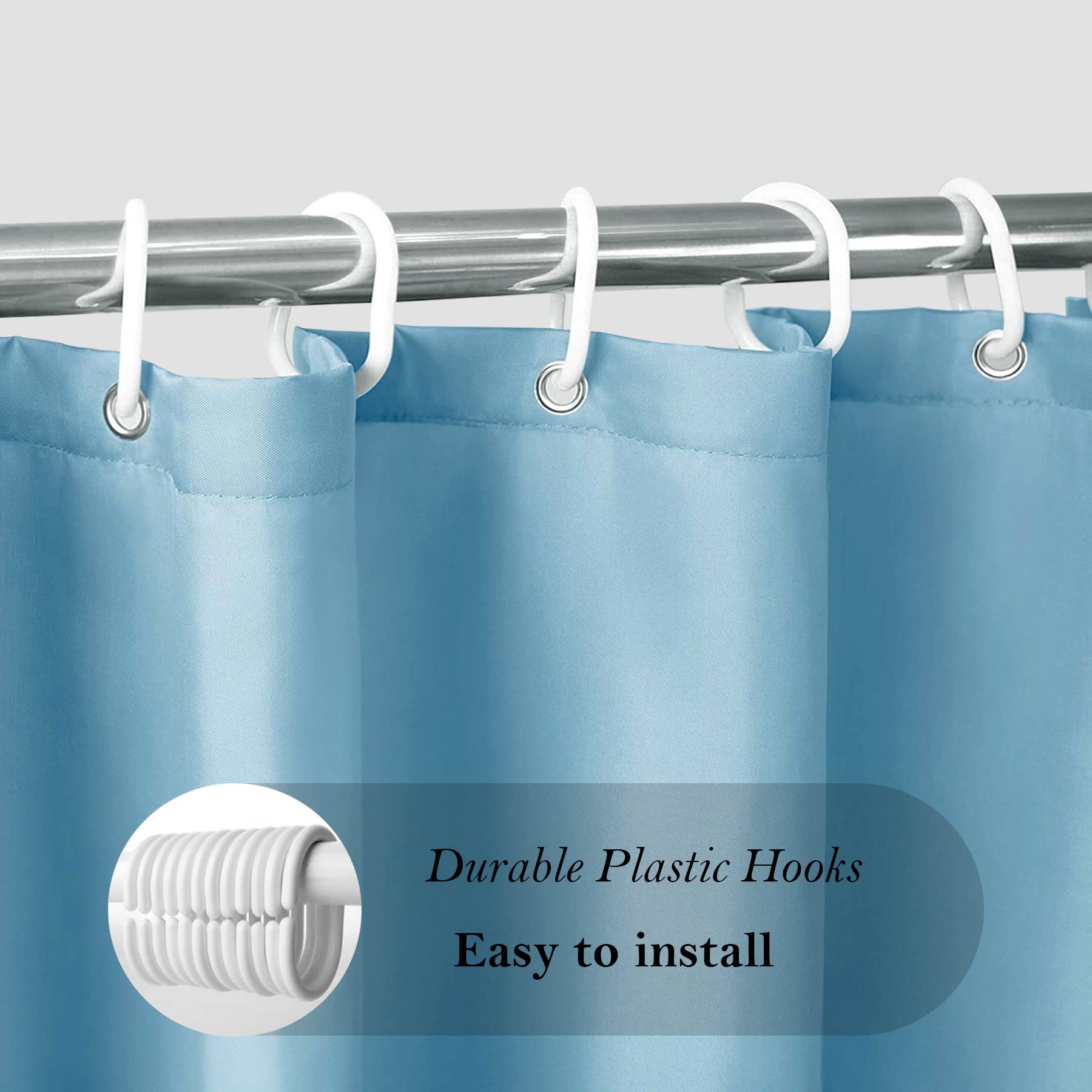 Aoohome Standard 72X72 Inch Shower Curtain Liner, Soft Polyester Solid Color Shower Curtain With Hooks, Weighted Hem, Water Repe