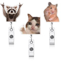 Vicenpal 3 Pcs Funny Badge Reel Raccoon Hamster Cat Badge Reel Cute Retractable Funny Clip Holder with Clip Durable Nylon Cord G