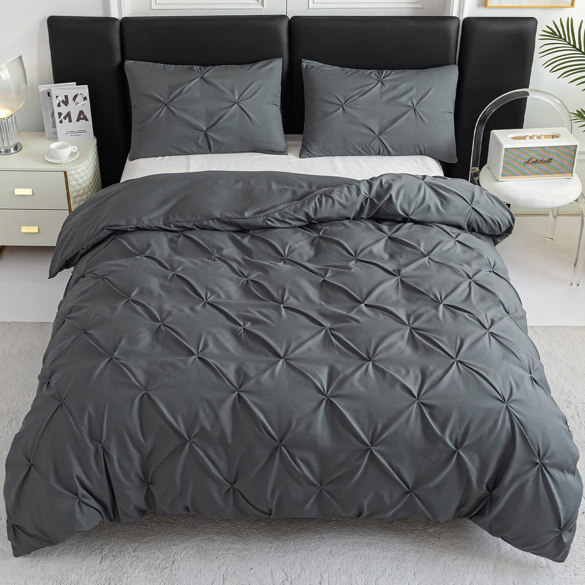 Py Home & Sports 3 Pieces Bedding Duvet Cover Set, Pinch Pleated Twin Duvet Cover, Pintuck Comforter Quilt Cover With 2 Pillow S