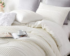 Cupocupa King Size Comforter Set;White Boho Tufted Lightweight Bedding Sets 3Pcs Soft Jacquard Pom Pom Comforter With 2 Pillow C