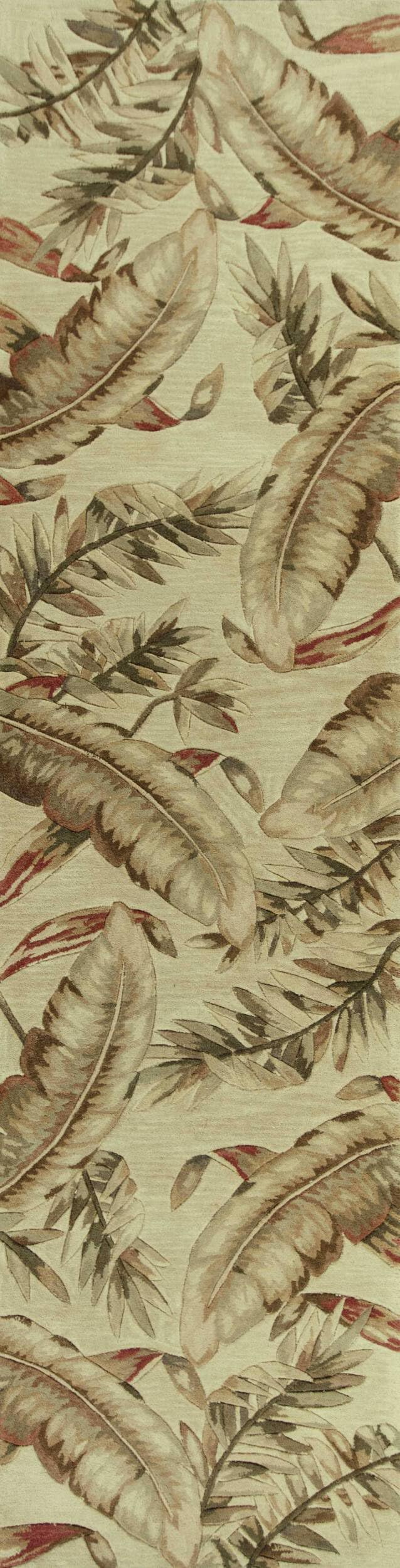 HomeRoots Wool 8' Ivory Hand Tufted Tropical Leaves Round Indoor Area Rug