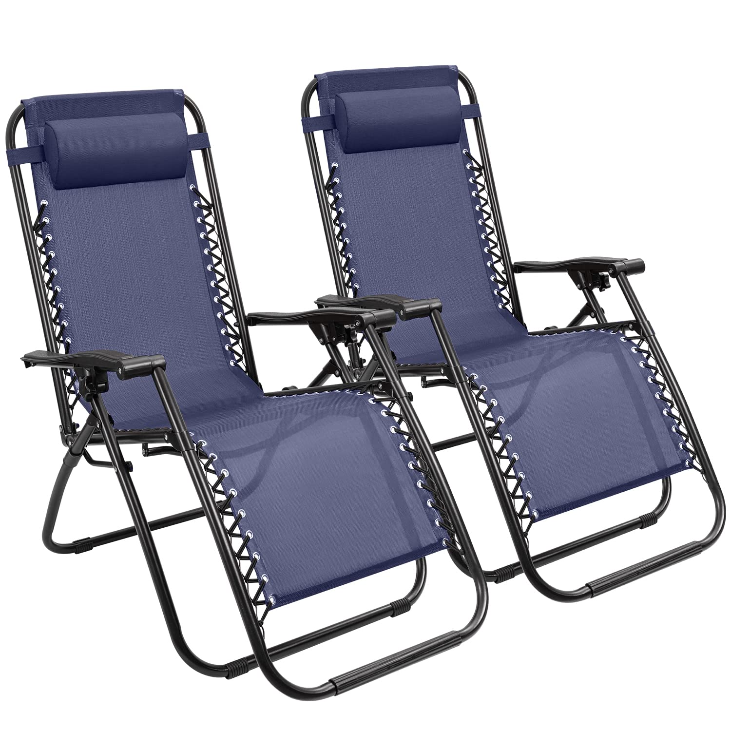 Devoko Patio Zero Gravity Chair Outdoor Folding Adjustable Reclining Chairs Pool Side Using Lawn Lounge Chair With Pillow Set Of 2 (Dark Blue)