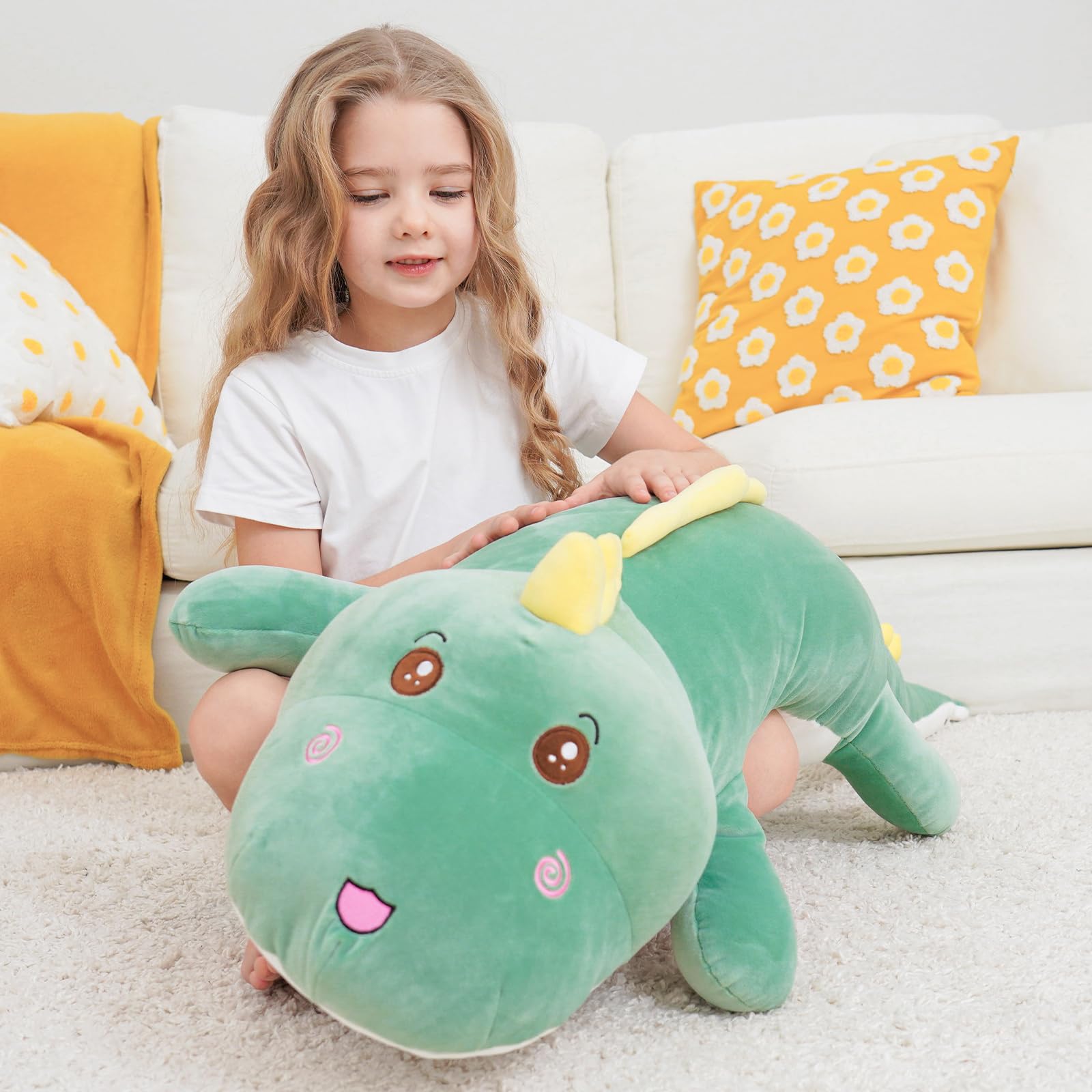 40 Inch Giant Dinosaur Soft Body Pillow Plush Dino Toys, Cute Big 3.3 Feet Dinosaur Stuffed Animals, Gifts For Girls Kids Boys H