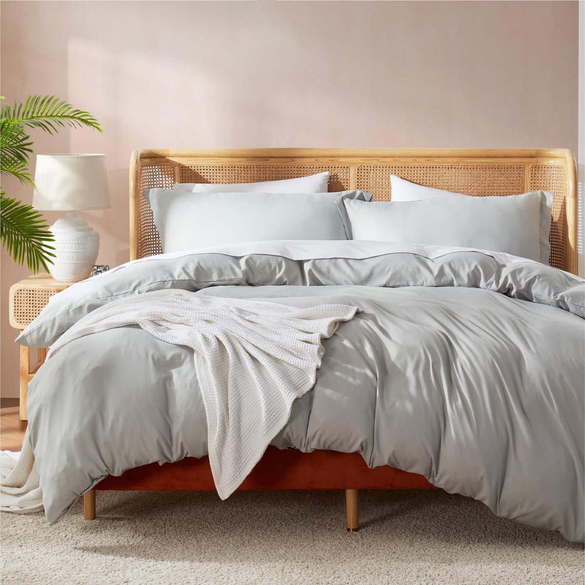 Nestl Light Grey California King Duvet Cover Sets - Soft Double Brushed Cal King Duvet Cover, 3 Piece, With Button Closure, 1 Du