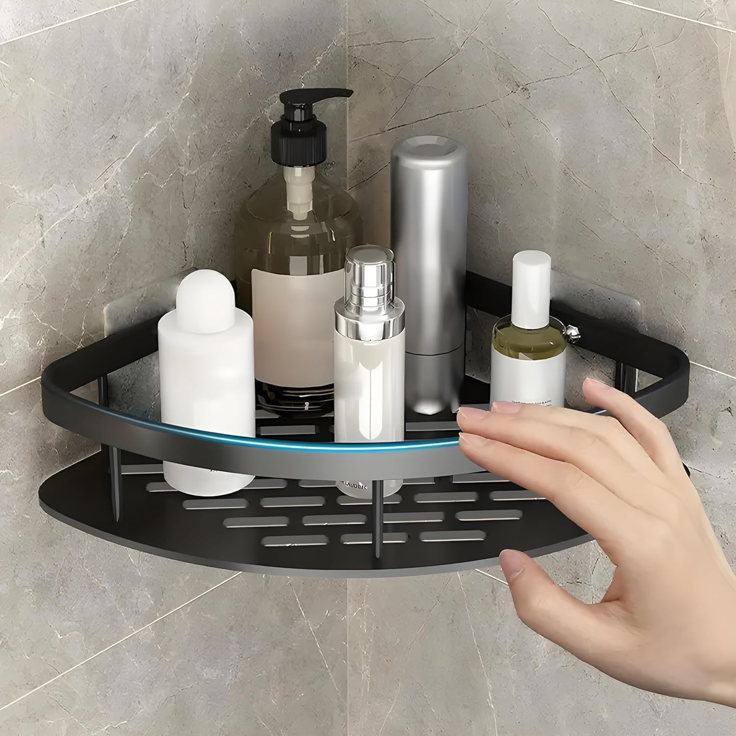 Joyster Pcs Bathroom Accessories Aluminium Heavy Duty Self Adhesive Bathroom Corner Shelf For Wall, Multipurpose Wall Mounted Ba