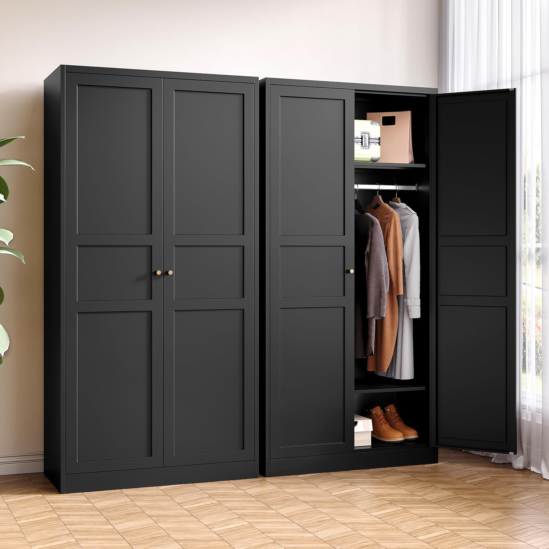BYNSOE Metal Armoire Wardrobe Closet with 2 Doors 72   Wardrobe Cabinet with Hanging Rail Metal Closet with Adjustable Shelves