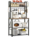 YASONIC Coffee Bar, Bakers Rack with Storage, 25.6 Inches Microwave Stand, 5 Tier Kitchen Shelves Appliance Storage, 12 S Hooks 