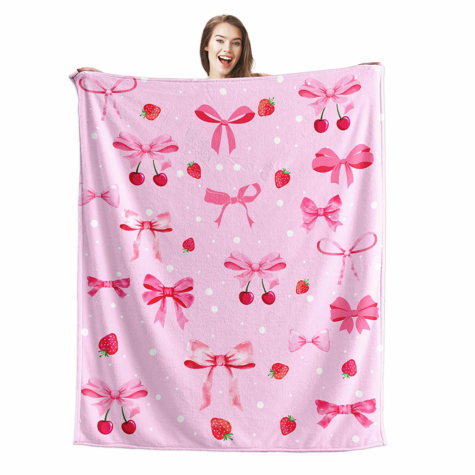 Wajade Strawberry Bow Gifts For Boys Girls - Strawberry Bow Blanket Birthday Easter Decor For Kids Age 3 4 5 6 7 8 9 10 11 12 Ye