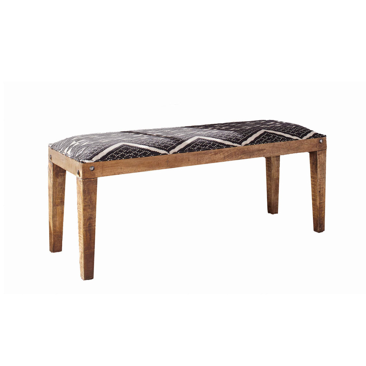 Benjara Fabric Upholstered Wooden Bench With Tapered Legs, Blue And Brown