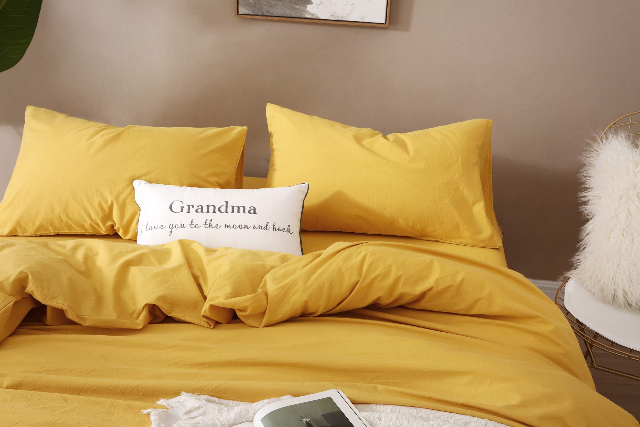 F.Y.Dreams 100% Washed Cotton Duvet Cover For Weighted Blanket 48X72 Inches With 8 Ties, Zipper On Long Side/Yellow/Just Duvet C