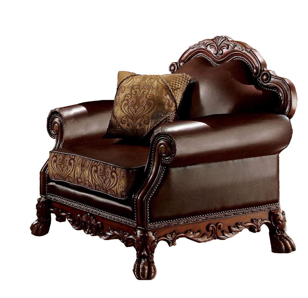 ACME Dresden Chair w/1 Pillow - 15162 - Brown PU & Chenille - Cherry Oak