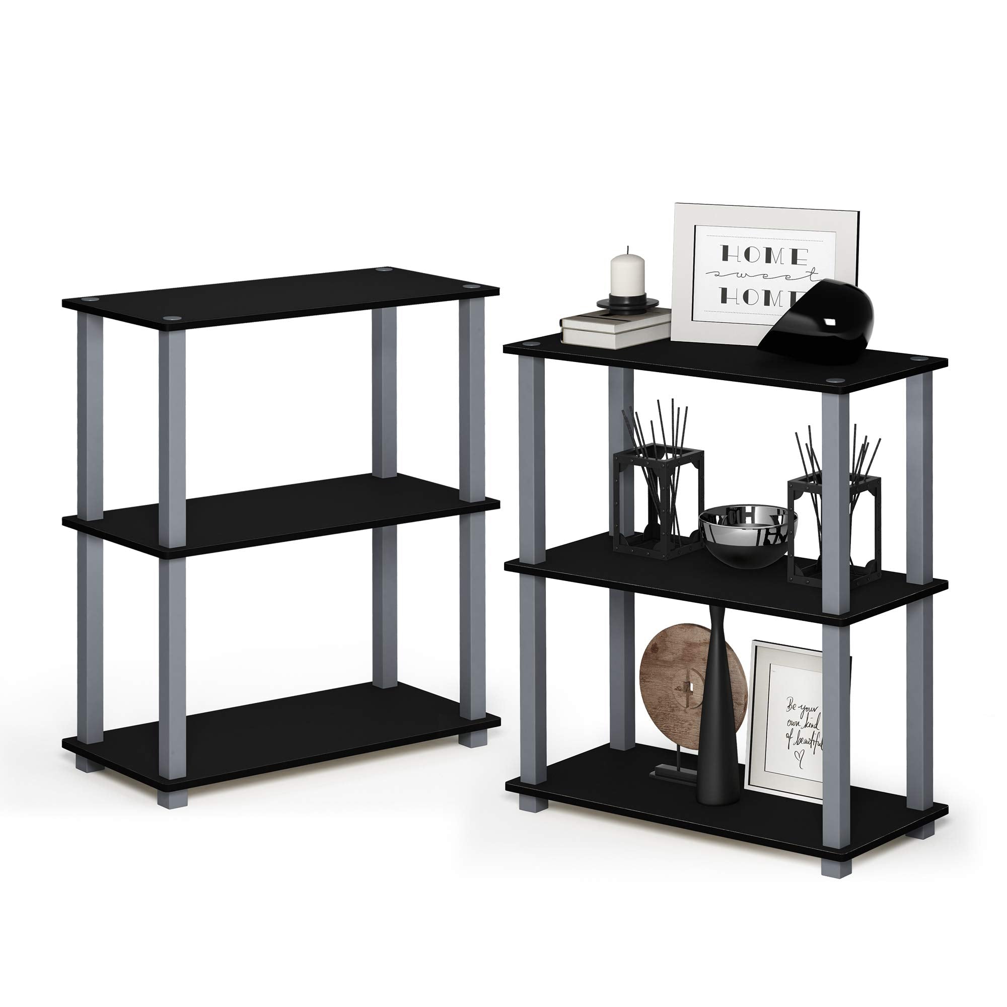 Furinno Turn-S-Tube 3-Tier Compact Multipurpose Shelf 2-Pack, Black/Grey