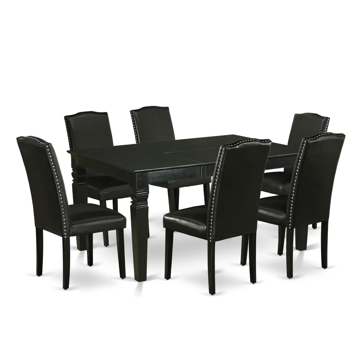 East West Furniture WEEN7-BLK-69 7 Piece Dining Table Set Consist of a Rectangle Dining Room Table with Butterfly Leaf and 6 Black Faux Leather Upholstered Chairs, 42x60 Inch, Black