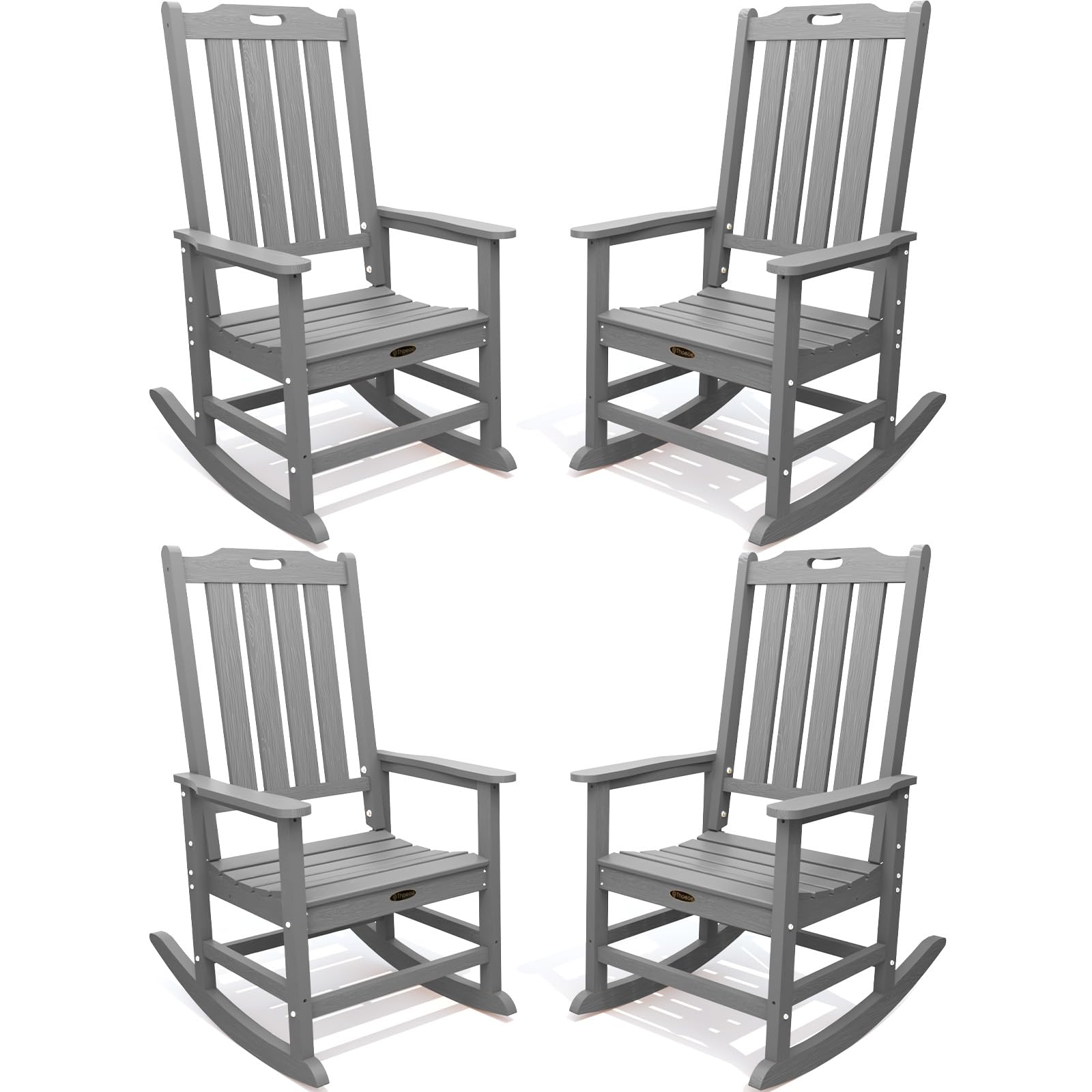 THOEOE Oversized Rocking Chair Set of 4, Outdoor Rocking Chair for Adults, All Weather Resistant Porch Rocker for Lawn Garden, G